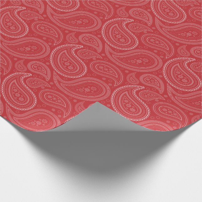 Paisley White on Dark Red Wrapping Paper (Corner)