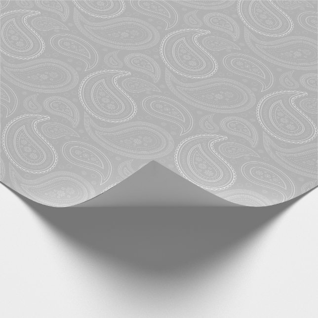 Paisley White on Gray Wrapping Paper (Corner)