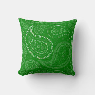 Paisley White on Green Throw Pillow