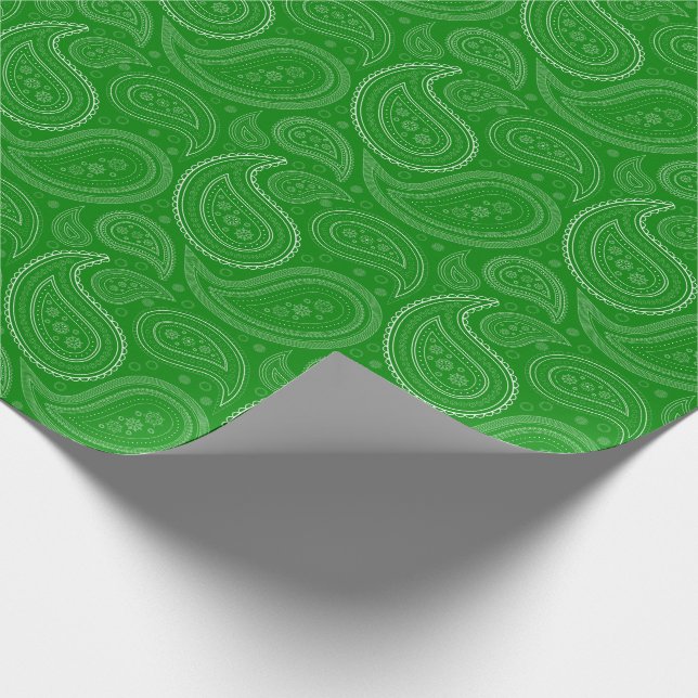 Paisley White on Green Wrapping Paper (Corner)