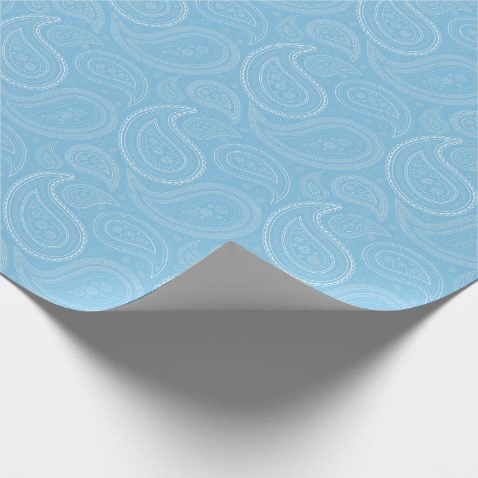 Paisley White on Light Blue Wrapping Paper