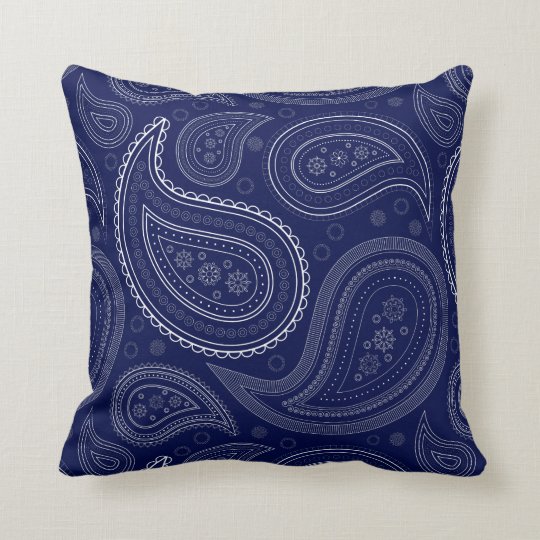 Paisley White on Navy Blue Throw Pillow | Zazzle.com