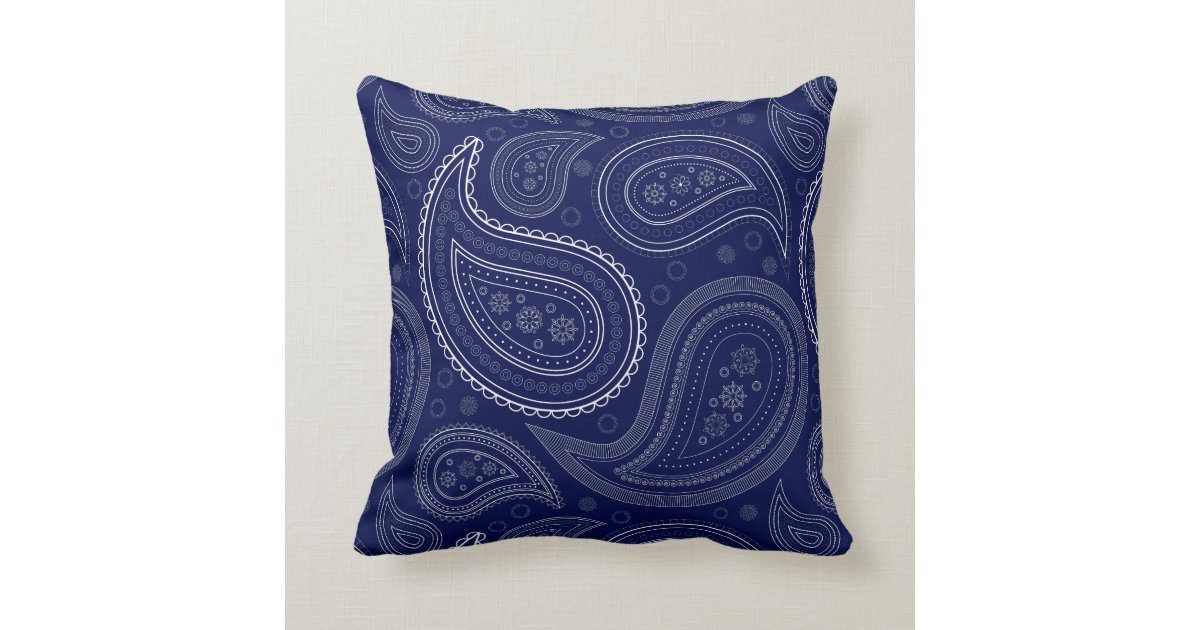 Paisley White on Navy Blue Throw Pillow | Zazzle.com