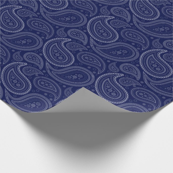 Paisley White on Navy Blue Wrapping Paper