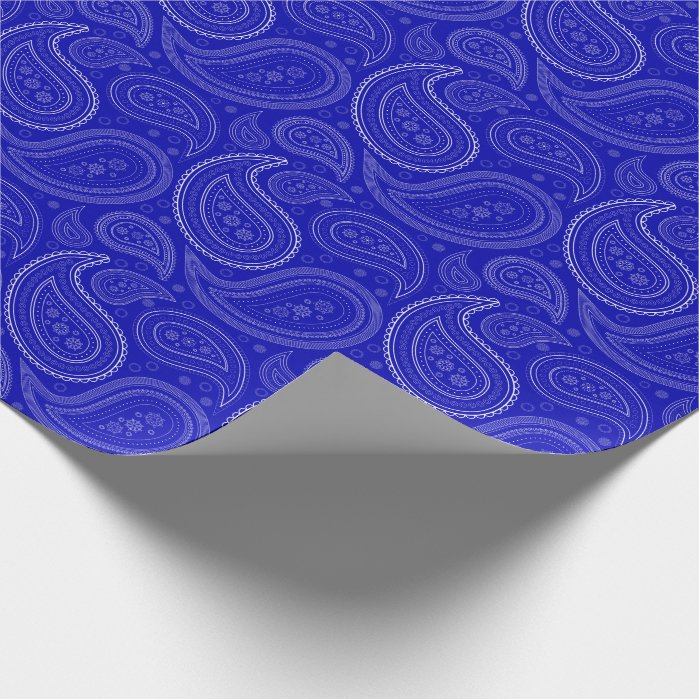 Paisley White on Royal Blue Wrapping Paper