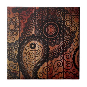 Paisley Wood Panels Ceramic Tile by thatcrazyredhead at Zazzle