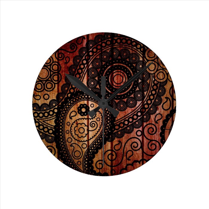 paisley wood panels round wall clocks