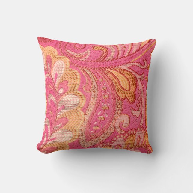 Paisley Yellow gold Pink Designer throw pillow (Front)