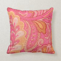 Paisley Yellow gold Pink Designer throw pillow
