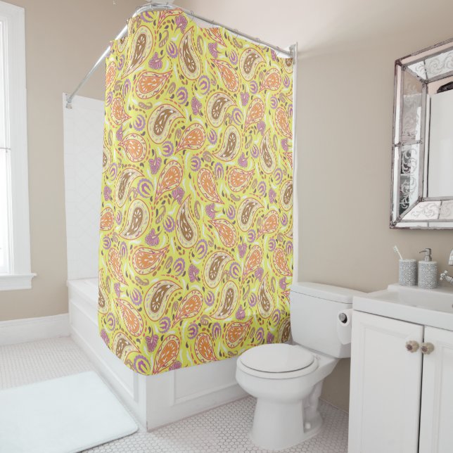 Paisley yellow shower curtain (In Situ)