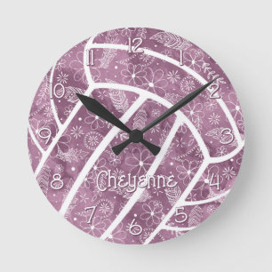 paisleys feathers flowers plum volleyball round clock