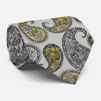 Paisleys pattern Grey and Yellow Neck Tie