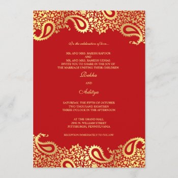 Paisleys Red Wedding Flat Invitation by all_items at Zazzle