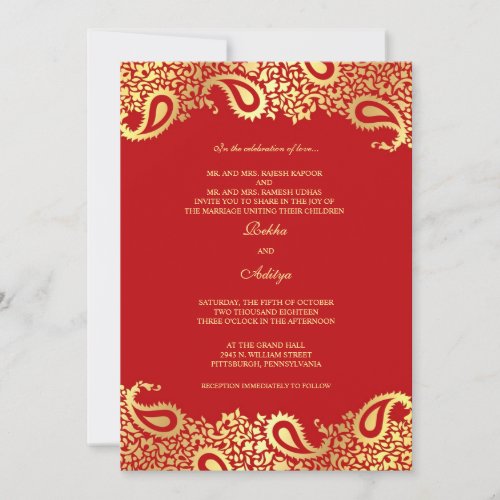 Paisleys Red Wedding Flat Invitation