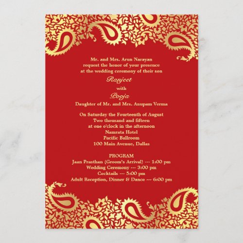 Paisleys Wedding with Programs Flat Invitation