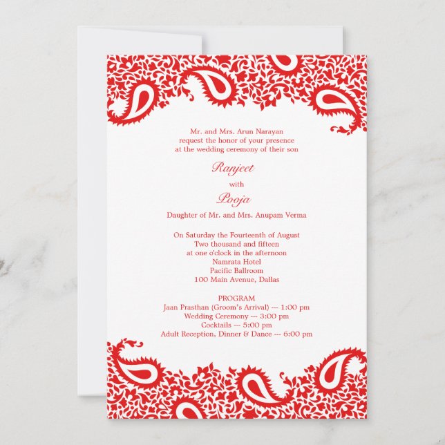 Paisleys Wedding with Programs Flat Invitation (Front)