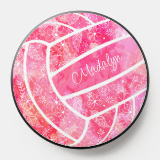paislies feathers doodle pattern pink volleyball PopSocket