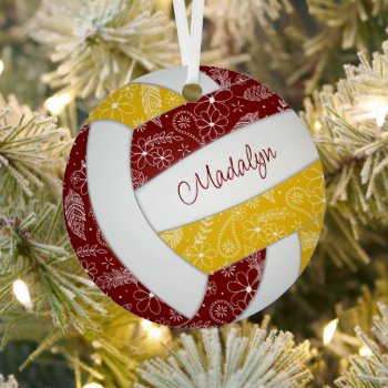 paislies feathers floral maroon gold volleyball ornament