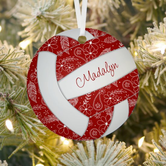 paislies feathers floral red volleyball keepsake ornament
