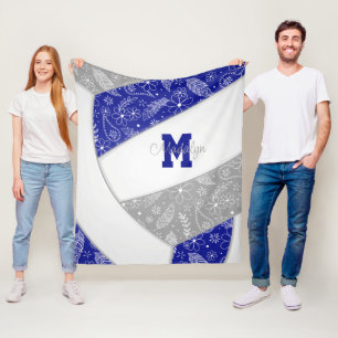 paislies feathers flowers blue gray volleyball fleece blanket