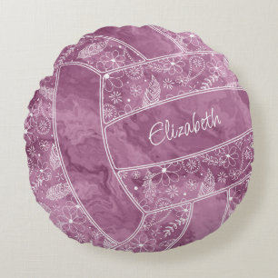paislies feathers flowers pattern plum volleyball round pillow