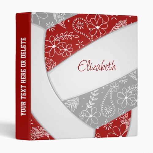 paislies flowers feathers red gray volleyball 3 ring binder
