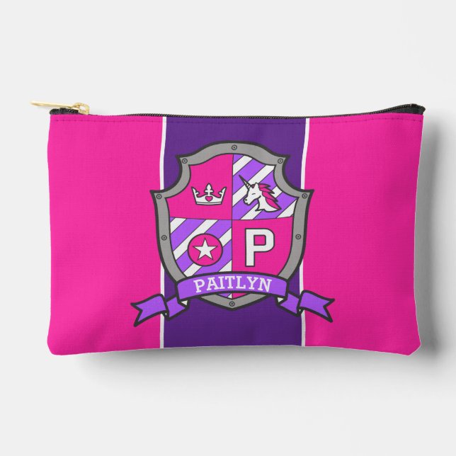 Paitlyn name meaning pink crest unicorn accessory pouch (Front)