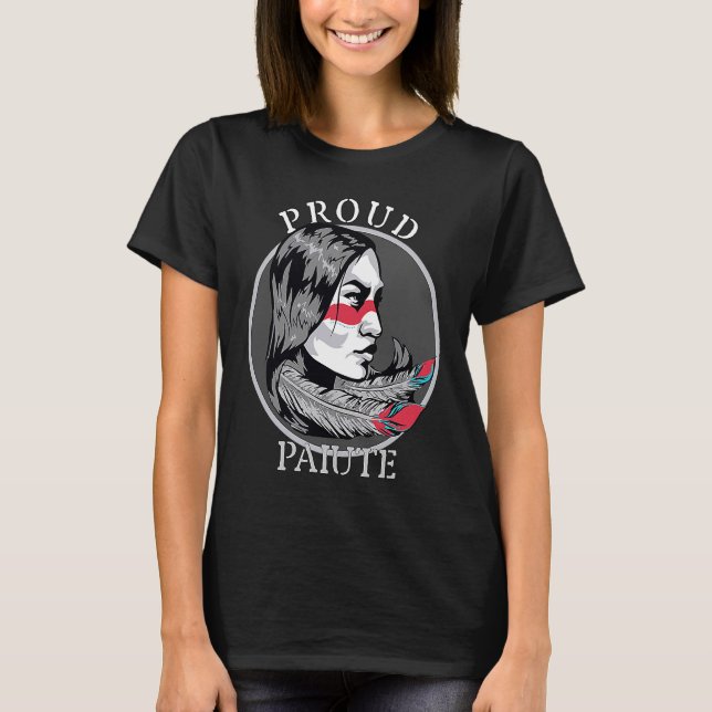 Paiute American Indian Tribe Warrior Girl Feathers T-Shirt (Front)