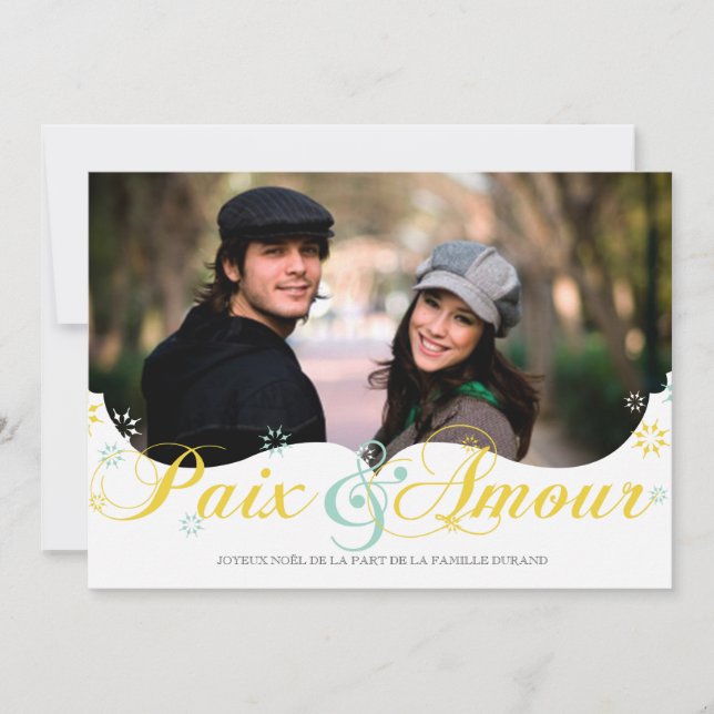 Paix et D'amour Carte de Noël Holiday Card (Front)