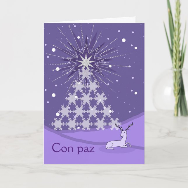 Paix Peace in Spanish Christmas Tree and Deer Card (Front)