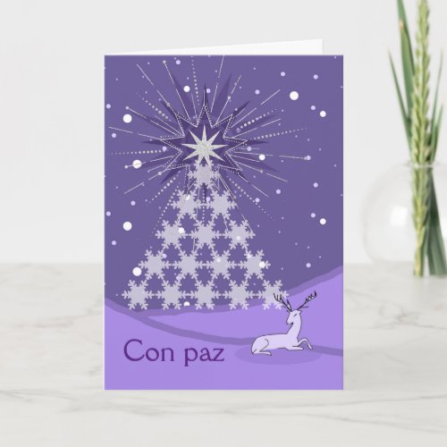 Paix Peace in Spanish Christmas Tree and Deer Card