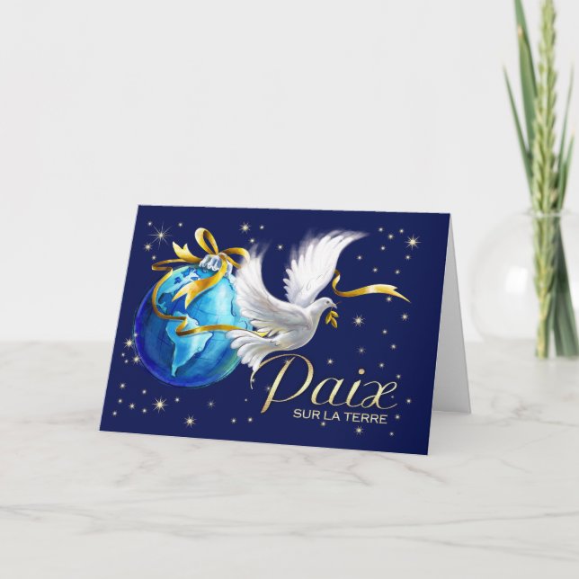 Paix sur la Terre. Holiday Cards in French (Front)