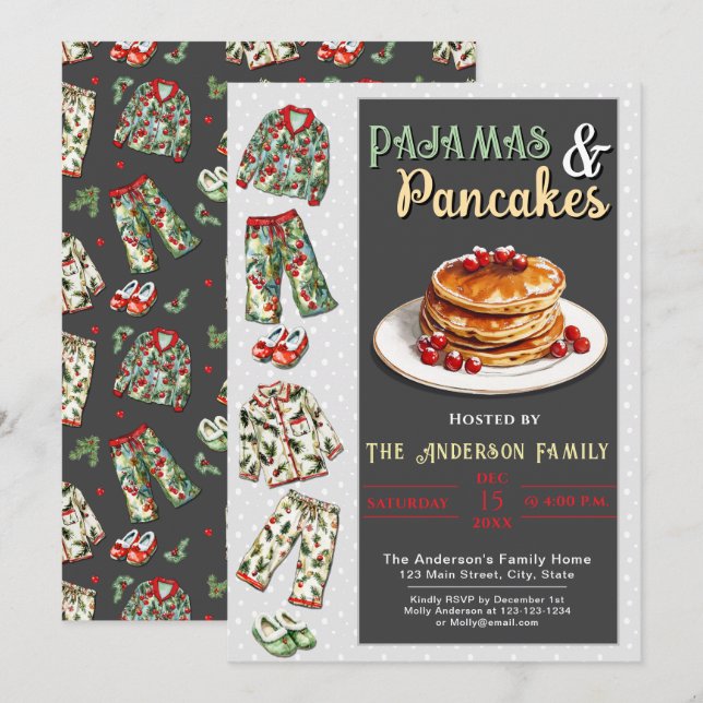 Pajama and Pancakes Party Invitation (Front/Back)