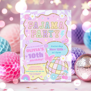 Pajama Birthday Party Preppy Varsity Patch Teen Invitation