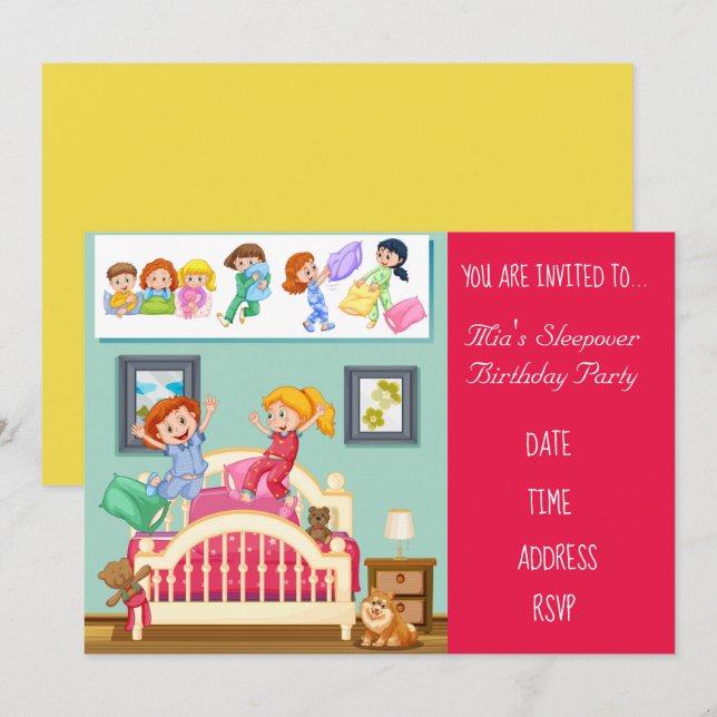 Pajama cute Slumber sleepover birthday party Invitation (Front/Back)