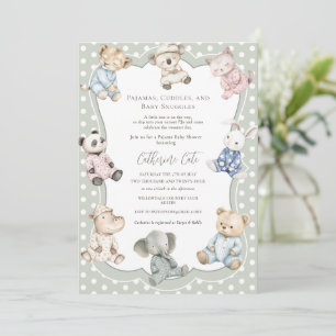 Pajama Party Animal Theme Green Baby  Invitation