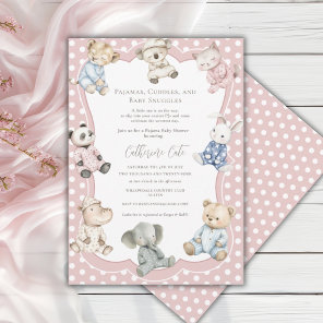 Pajama Party Animal Theme Pink Baby Shower  Invitation