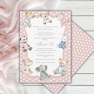 Pajama Party Animal Theme Pink Baby Shower  Invitation