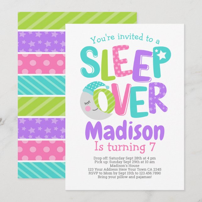 Pajama Party Birthday Invitation (Front/Back)