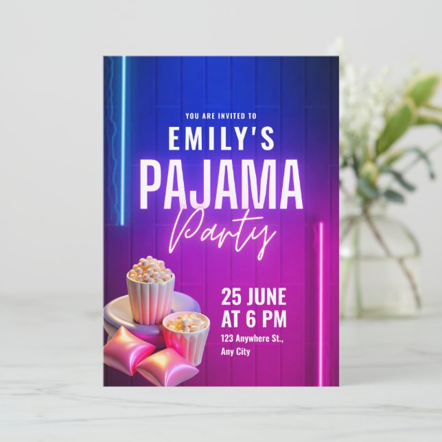 Pajama Party Birthday Invitation, Sleepover Birthd Invitation (Standing Front)