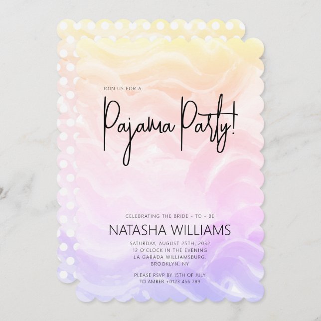 Pajama Party Colorful Pastel Chic Invitation (Front/Back)