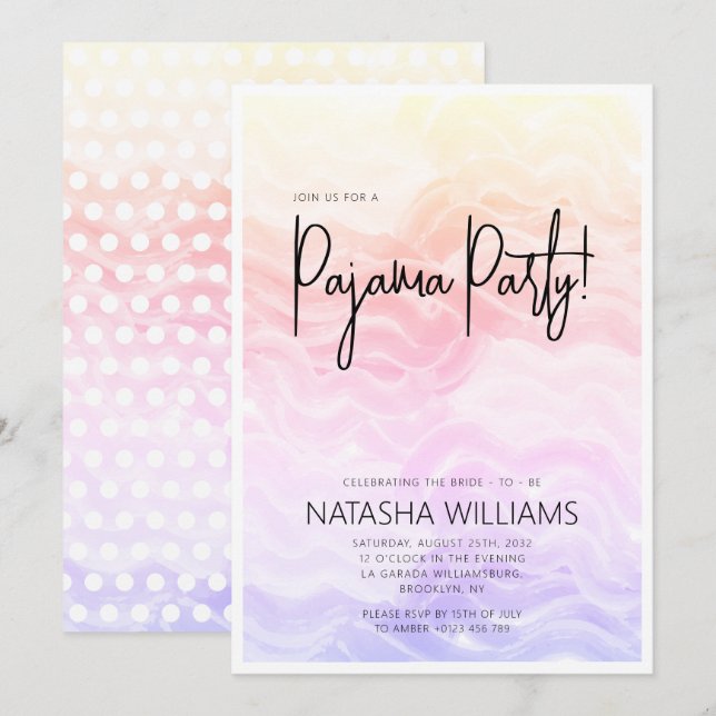 Pajama Party Colorful Pastel Chic Invitation (Front/Back)