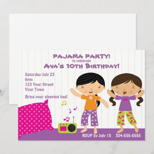 Pajama Party for Girls Personalized Invite