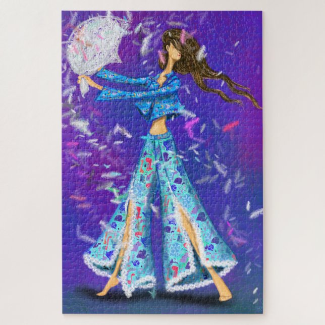 Pajama Party Girl - Pillow Fight - Girly Fun Night Jigsaw Puzzle (Vertical)
