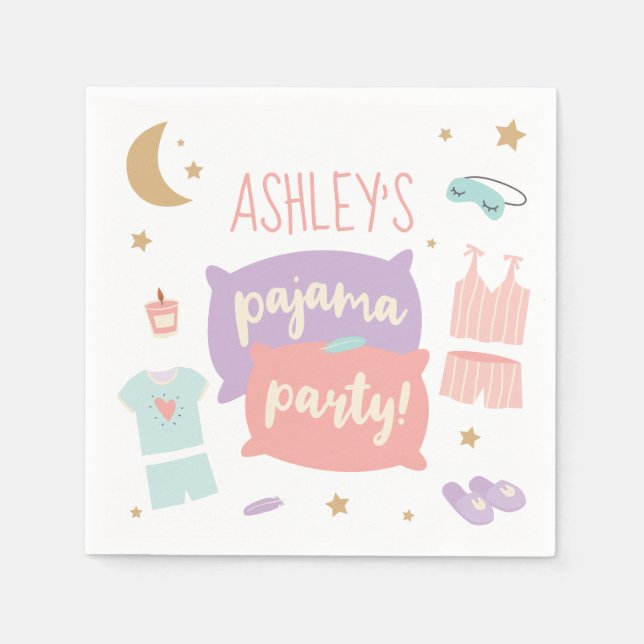 Pajama Party Girls Any Age Happy Birthday Party Napkins (Front)