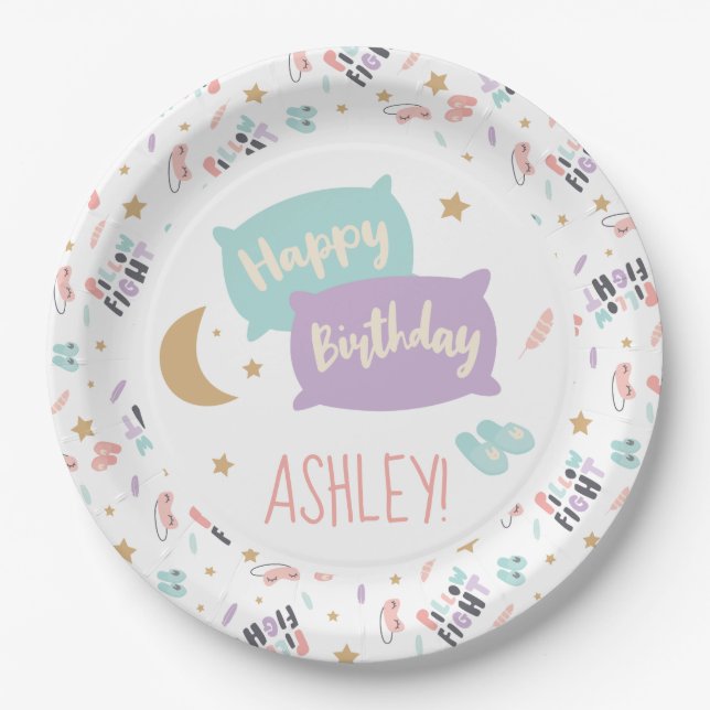 Pajama Party Girls Any Age Happy Birthday Party Paper Plates (Front)
