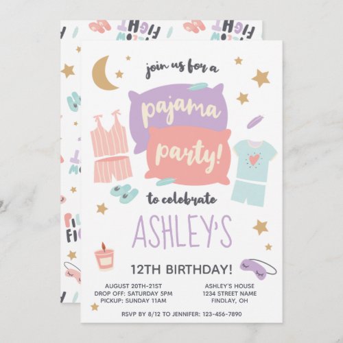 Pajama Party Girls Birthday Party Any Age Invitation