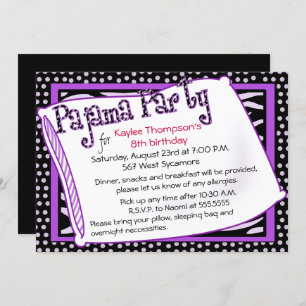 Pajama Party In Black and Purple Invitation