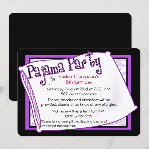 Pajama Party in Black and Purple Custom Announcement