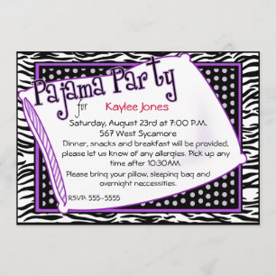 Pajama Party In Black and Purple Invitation